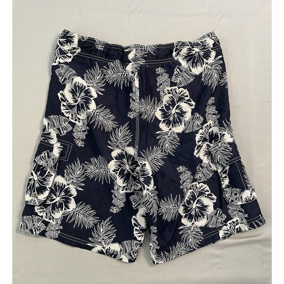 OP Boardshorts Men Size Small 28-30 Black Hawaiian Floral Swimwear Trunks - Picture 2 of 7